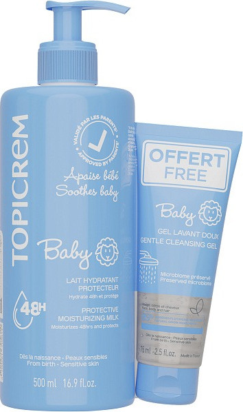 Изображение товара Набор косметики детской Topicrem Молочко защитное 500мл+Гель Нежный очищающий 75мл