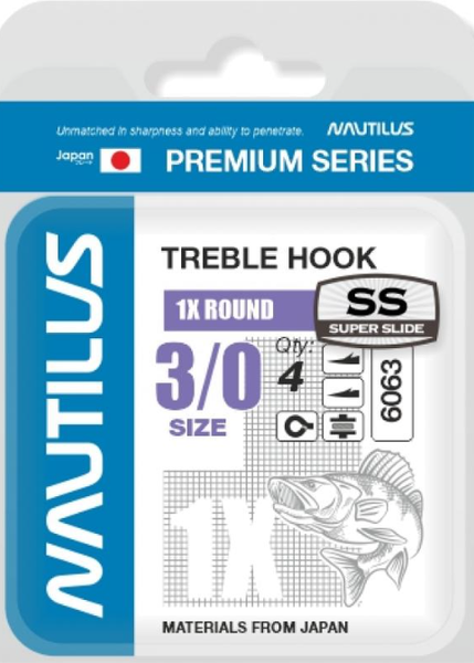 Изображение товара Набор крючков рыболовных NAUTILUS 1X Round Premium Series 6063SS № 3/0 / 05-00310278 (4шт)