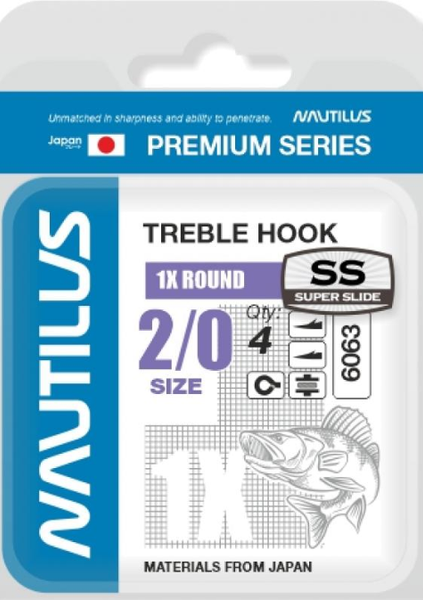 Изображение товара Набор крючков рыболовных NAUTILUS 1X Round Premium Series 6063SS № 2/0 / 05-00310279 (4шт)