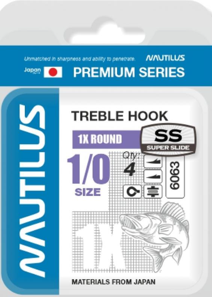 Изображение товара Набор крючков рыболовных NAUTILUS 1X Round Premium Series 6063SS №1/0 / 05-00310280 (4шт)