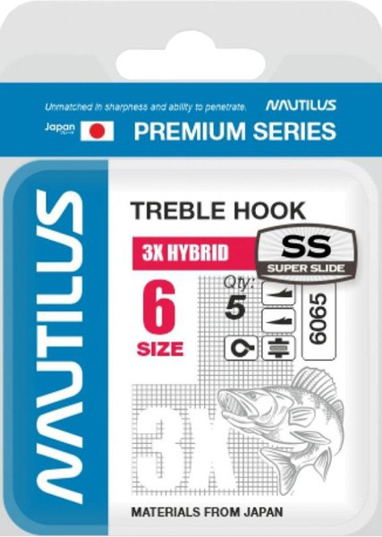 Изображение товара Набор крючков рыболовных NAUTILUS 3X Hybrid Premium Series 6065SS №6 / 05-00310301  (5шт)