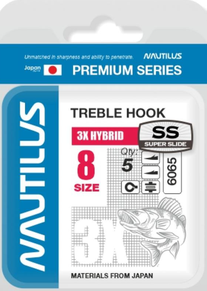 Изображение товара Набор крючков рыболовных NAUTILUS 3X Hybrid Premium Series 6065SS №8 / 05-00310302 (5шт)