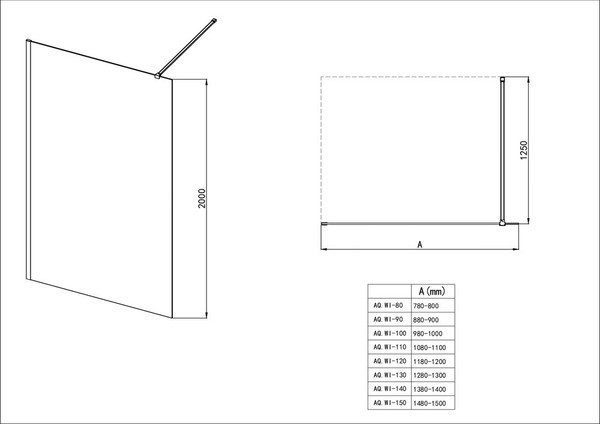 Изображение товара Душевая стенка Aquatek Walk in с держателем 120x200 / AQ.WI.120.1BL (черный/прозрачное стекло)