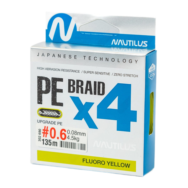 Леска плетеная NAUTILUS Braid X4 Fluoro Yellow d-0.08 4.5кг 0.6PE 135м / 06-42302690 — фото 6