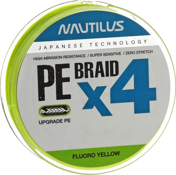 Изображение товара Леска плетеная NAUTILUS X4 Fluoro Yellow d-0.14 9.1кг 1.2PE 135м / 06-42302693
