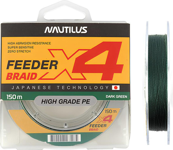 Изображение товара Леска плетеная NAUTILUS X4 Feeder Braid Dark Green d-0.08мм 4.5кг 150м / 06-42302672