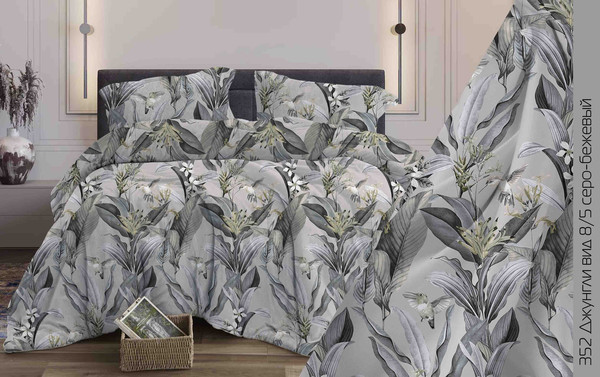 Изображение товара Комплект постельного белья Бояртекс №352 Джунгли 8/5 Вид 2сп с европростыней (бязь, серый/бежевый)