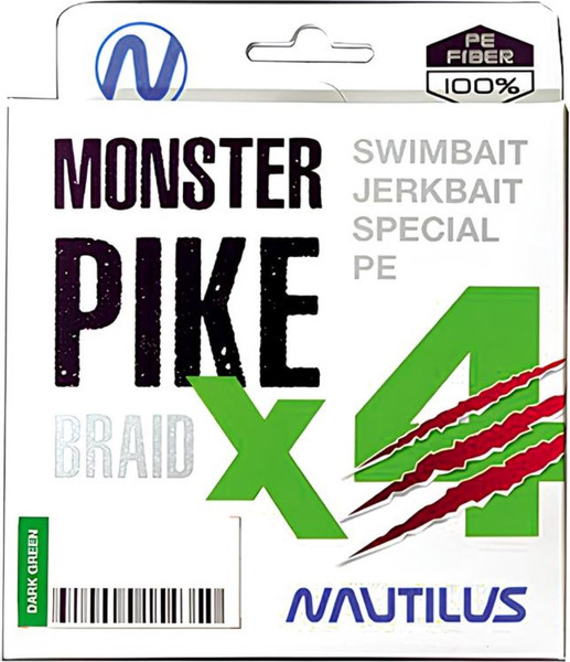 Изображение товара Леска плетеная NAUTILUS Monster Pike Braid X4 Dark Green d-0.38 31.7кг 70lb /06-24300333 (150м)