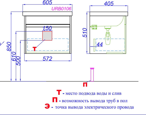 Изображение товара Тумба под умывальник Aqwella Urban URB0106DD (дуб давос)