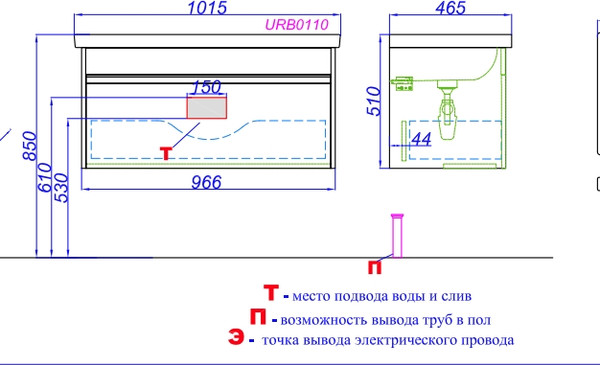 Изображение товара Тумба под умывальник Aqwella Urban URB0110DD (дуб давос)