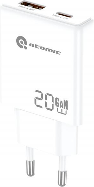Изображение товара Зарядное устройство сетевое Atomic Blade G203 GAN 20W USB (A+C) с кабелем USB С-L / 10.208 (белый)