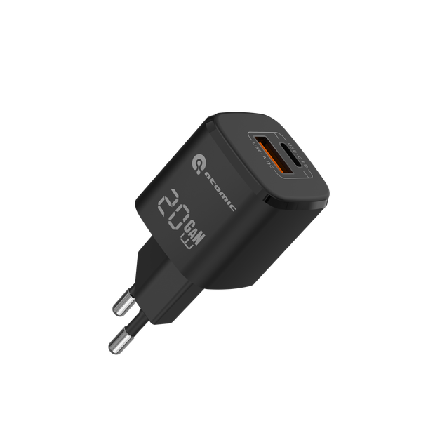 Изображение товара Адаптер питания сетевой Atomic UniQ G201 GAN 20W USB A+C / 10.180 (черный)