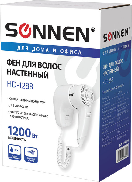 Изображение товара Фен настенный Sonnen HD-1288 / 604196 (белый)