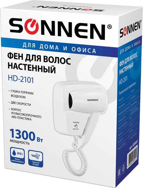 Изображение товара Фен настенный Sonnen HD-2101 / 608481 (белый)