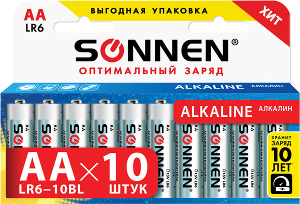 Изображение товара Комплект батареек Sonnen AA LR6 / 451086 (10шт)