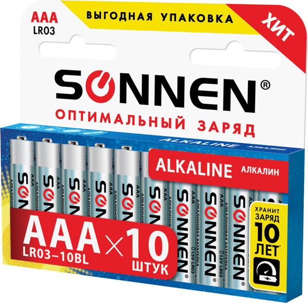 Изображение товара Комплект батареек Sonnen AAA LR03 / 451089 (10шт)