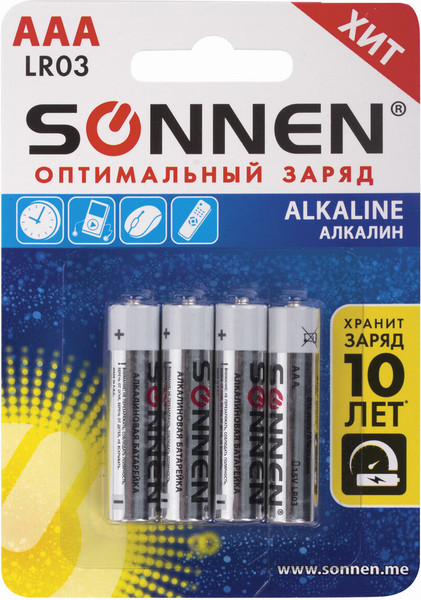 Изображение товара Комплект батареек Sonnen AAA LR03 / 451088 (4шт)