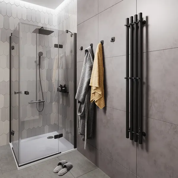 Изображение товара Полотенцесушитель электрический Маргроид Ferrum Inaro 4 СНШ 120x6 8 крючков (черный матовый, таймер справа)