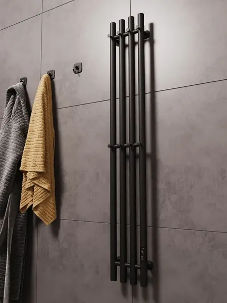 Изображение товара Полотенцесушитель электрический Маргроид Ferrum Inaro 4 СНШ 120x6 8 крючков (черный матовый, таймер справа)