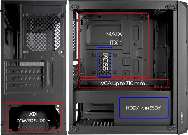 Изображение товара Корпус для компьютера Ginzzu CL580 (черный)