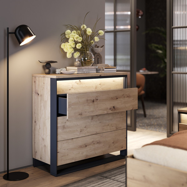 Изображение товара Комод Империал Тринити 3ящ (дуб онтарио/черный)