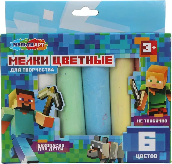 Изображение товара Набор мела канцелярского MultiArt Мелки асфальтовые Мир пикселей / MEL6-124006 (6шт)
