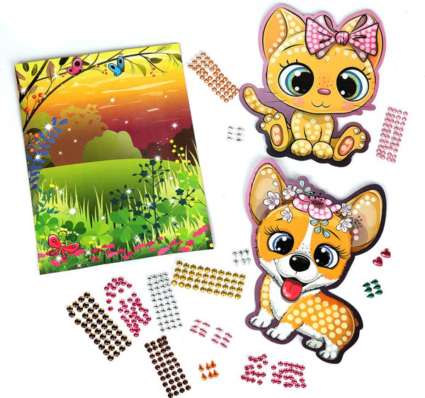 Изображение товара Набор алмазной вышивки MultiArt Кристальная мозаика фигурная Корги и Кот / CRYSTFIG-114792