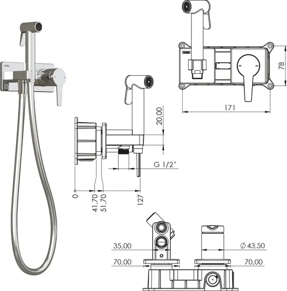 Изображение товара Гигиенический душ со смесителем Teska Liva Tera T5436