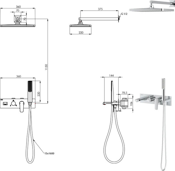 Изображение товара Душевая система со смесителем Teska Life Pro AS3160