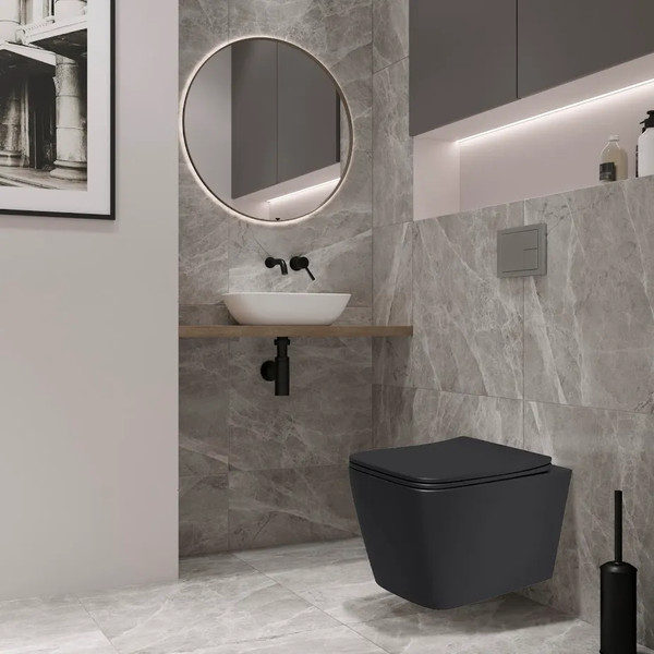 Изображение товара Унитаз подвесной Lauter Magdeburg с жест. сиденьем Soft Close 21103EC + Breez 21GN7072BM (черный матовый, скрытое крепление)