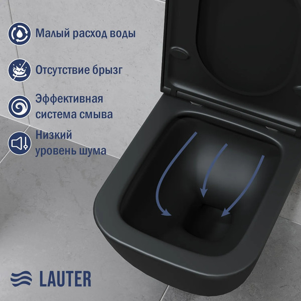 Изображение товара Унитаз подвесной Lauter Nuremberg 21811B черный + Breez 21GN7072BM