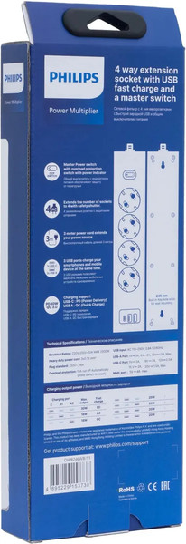Изображение товара Сетевой фильтр Philips CHP8246WB/51 (3м, 4 розетки, белый)