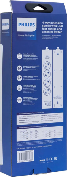 Изображение товара Сетевой фильтр Philips CHP4346WC/51 (5м, 4 розетки, белый)
