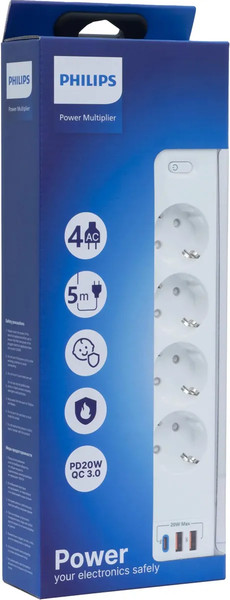 Изображение товара Сетевой фильтр Philips CHP4346WC/51 (5м, 4 розетки, белый)