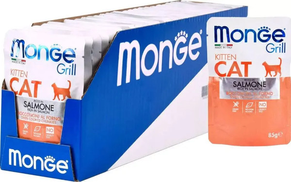 Изображение товара Влажный корм для кошек Monge Grill Kitten с норвежским лососем (28x85г)