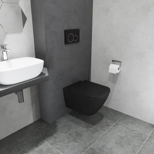 Изображение товара Унитаз подвесной с инсталляцией Lauter Nuremberg 21811B + 21901001 (черный, с кнопкой 219702E белый)