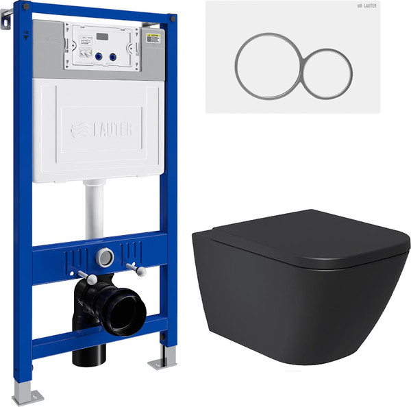 Изображение товара Унитаз подвесной с инсталляцией Lauter Nuremberg 21811B + 21901001 (черный, с кнопкой 219702E белый)