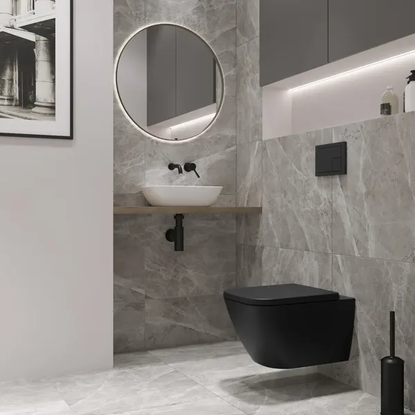 Изображение товара Унитаз подвесной с инсталляцией Lauter Nuremberg 21811B + 21901001 (черный, с кнопкой 219702E белый)