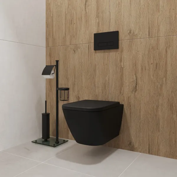 Изображение товара Унитаз подвесной с инсталляцией Lauter Nuremberg 21811B + 21901001 (черный, с кнопкой 219702F белый)
