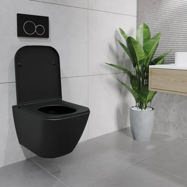 Изображение товара Унитаз подвесной с инсталляцией Lauter Nuremberg 21811B + 21901001 (черный, с кнопкой 219702F белый)