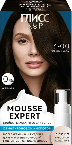 Изображение товара Краска-мусс для волос Глисс Кур Mousse Expert тон 3.00 черный каштан
