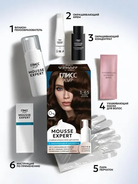 Изображение товара Краска-мусс для волос Глисс Кур Mousse Expert тон 3.65 темный шоколад