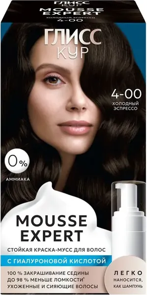 Изображение товара Краска-мусс для волос Глисс Кур Mousse Expert тон 4.00 холодный эспрессо