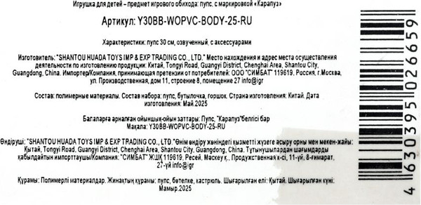 Изображение товара Пупс с аксессуарами Карапуз Y30BB-WOPVC-BODY-25-RU