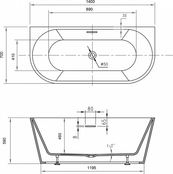 Изображение товара Ванна акриловая Abber AB9503-1.4 (белый)