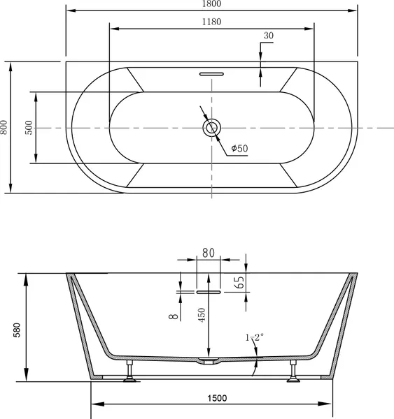 Изображение товара Ванна акриловая Abber AB9503-1.8 (белый)