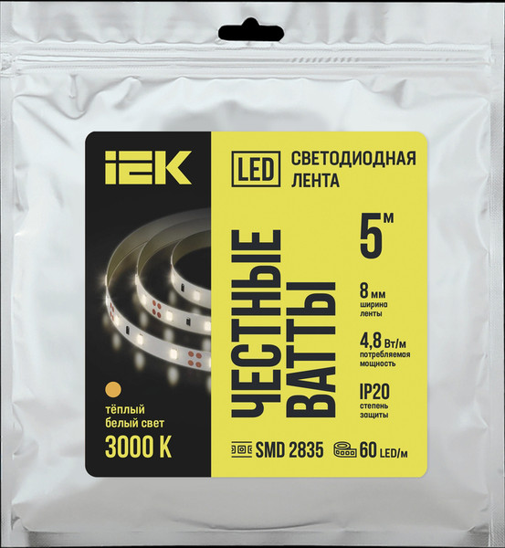 Изображение товара Светодиодная лента IEK LSR-2835WW60-4.8-IP20-12В / LSR1-1-060-20-3-05