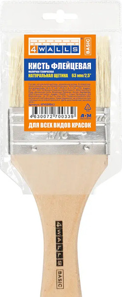 Изображение товара Кисть малярная 4Walls Basic Флейцевая натуральная щетина / KFNSDRB63 (63мм)