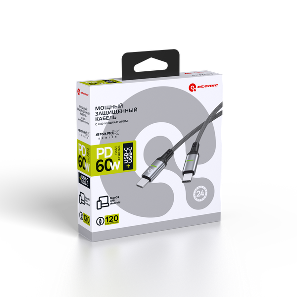 Изображение товара Кабель Atomic SparkX USB-C-USB-C / 30.417 (1.2м, серый)