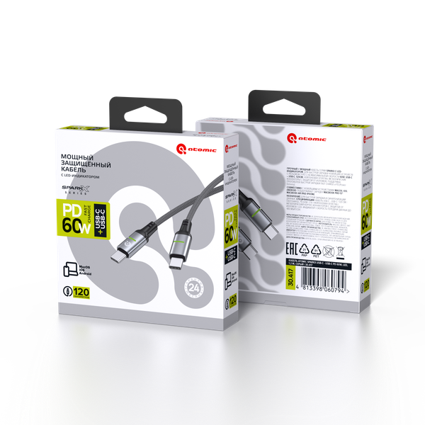 Изображение товара Кабель Atomic SparkX USB-C-USB-C / 30.417 (1.2м, серый)
